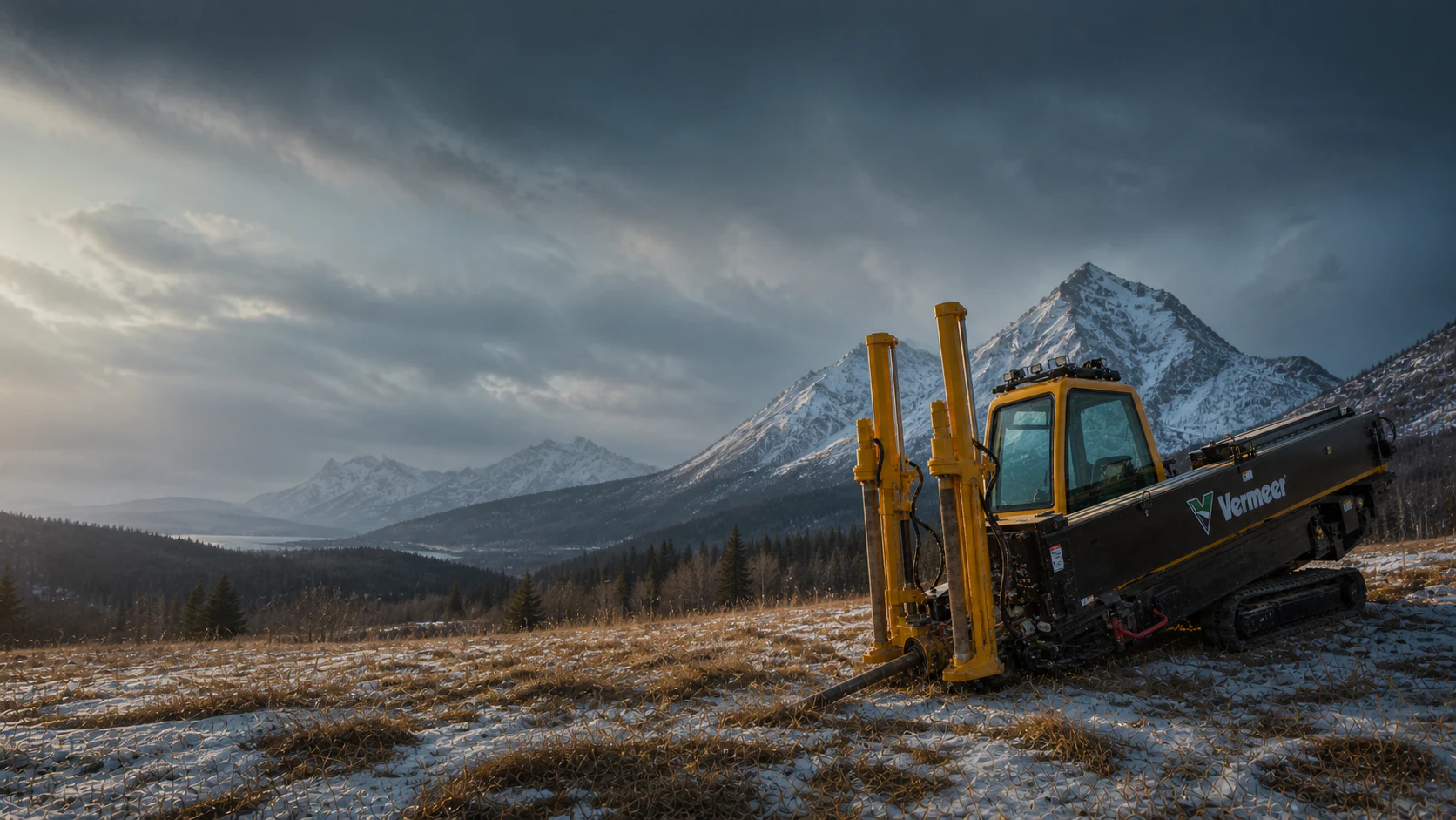 Directional drilling rig at a winter mountain job site