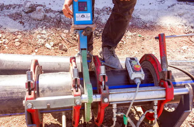 HDPE pipe held in a fusion machine