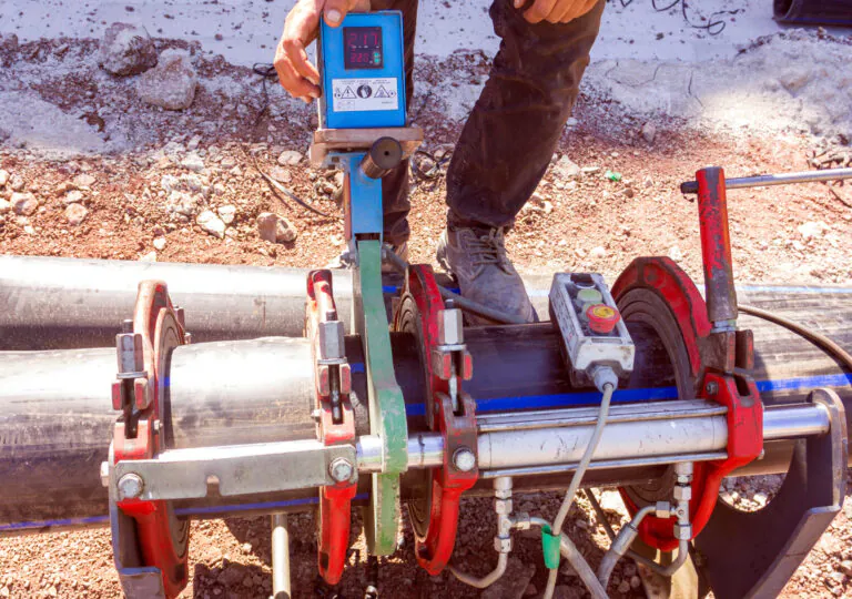 HDPE pipe held in a fusion machine