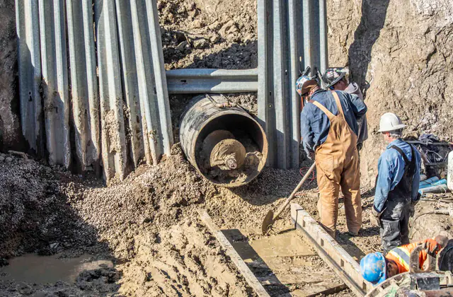 Large steel casing and Syncore crew working on a trenchless crossing